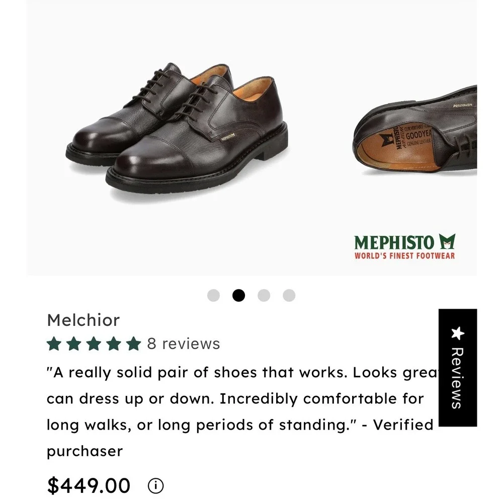 MEPHISTO Men's Brown Leather Cap Toe Lace-Up Derby Dress Shoes Round Toe